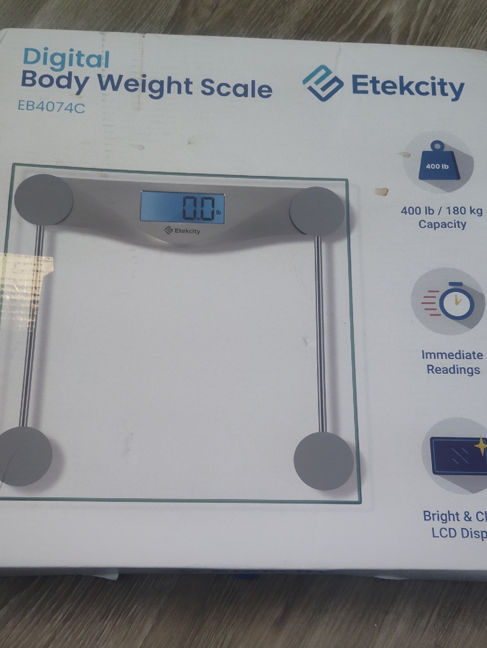 Etekcity Digital Body Weight Scale - Clear Glass with Silver Accents.